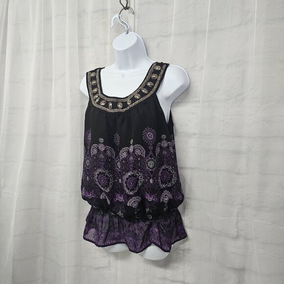 Apt 9 Black Purple Y2K Tank Beaded Boho Fairy Goth Witchy Gypsy S - Picture 5 of 10